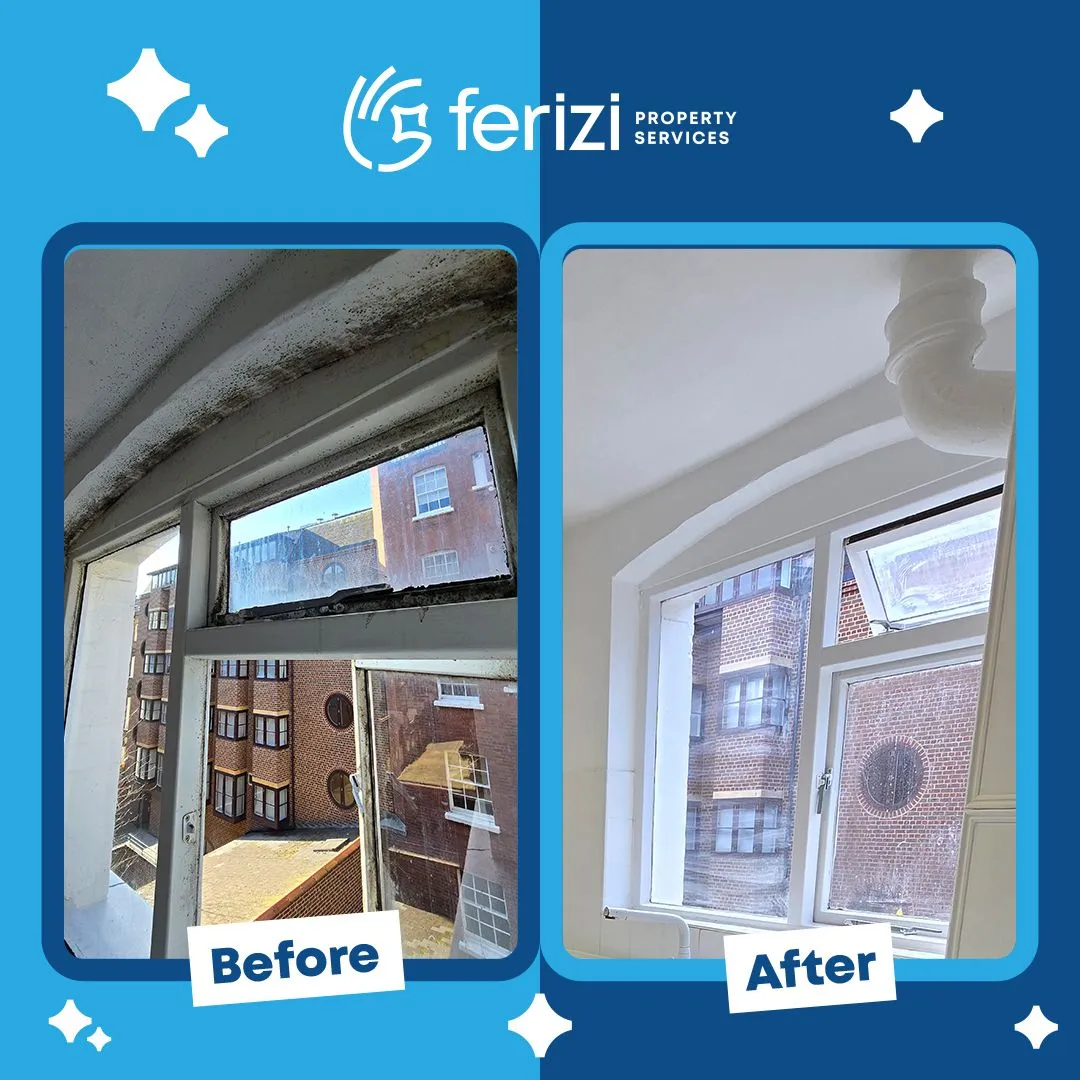 Before and after of a King's Cross flat hallway fully refurbished by Ferizi