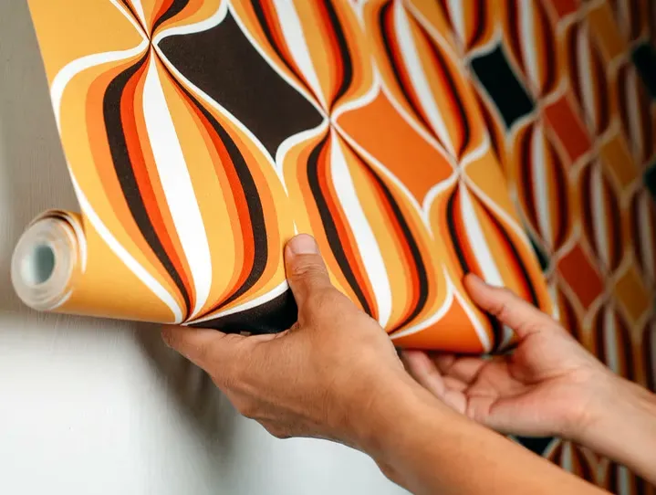 Wallpaper hanging in a London property by Ferizi